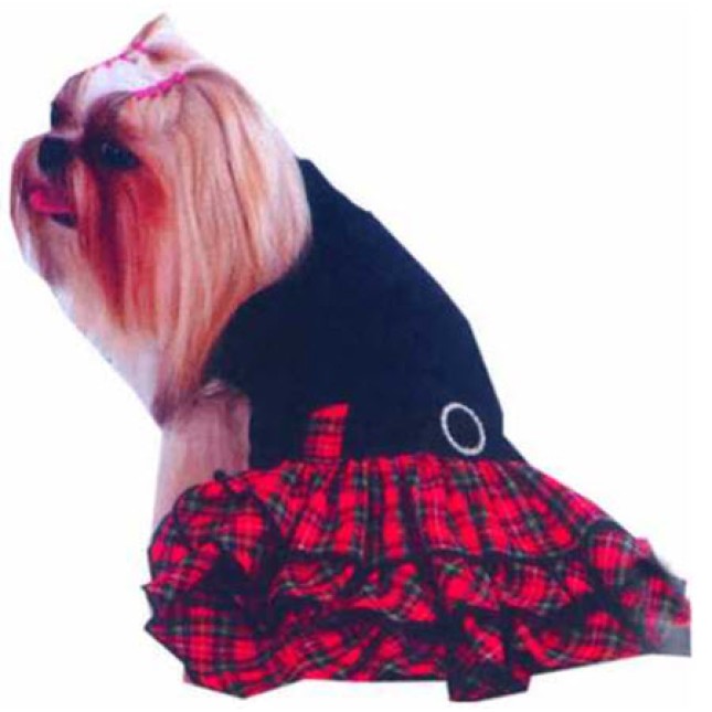 Doggy Dolly φόρεμα με κόκκινη καρώ φούστα και μαύρη πλεκτή μπλούζα