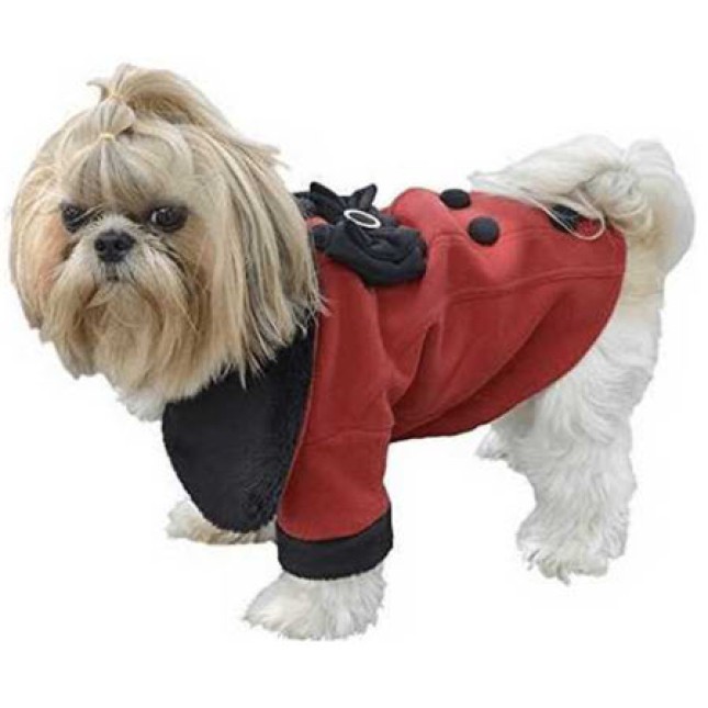 Doggy Dolly κόκκινο fleece παλτό με φιόγκο για χειμερινές εξόδους