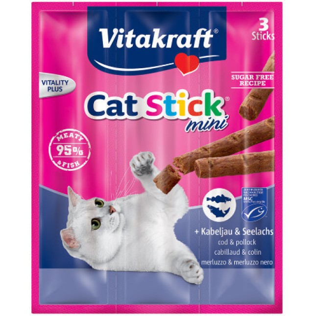 Vitakraft cat-stick mini μπακαλιάρος&τόνο 3τεμ