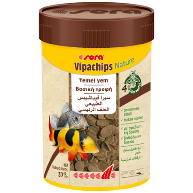 Sera Vipachips nature , βασική τροφή αποτελούμενη από φλίδες με έντομα 4% για ψάρια βυθού Sera Vipachips nature , βασική τροφή αποτελούμενη από φλίδες με έντομα 4% για ψάρια βυθού