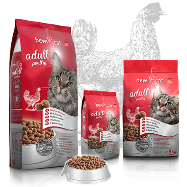 Bewi adult poultry τροφή για ενήλικες & στειρωμένες γάτες από 1 έτους,πλούσια σε πουλερικά