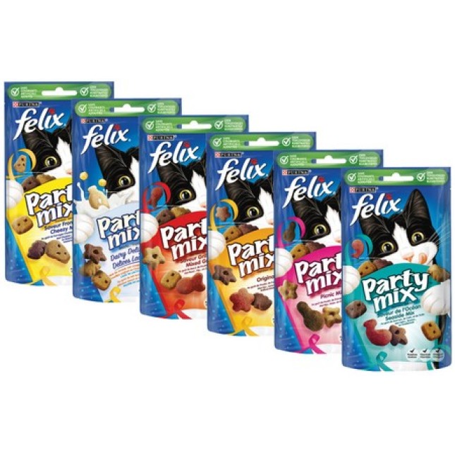 Purina Felix Party Mix ακαταμάχητη, πολύχρωμη ποικιλία από νόστιμες μπουκίτσες με απολαυστική γεύση