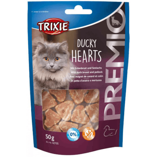 Trixie λιχουδιά premio hearts πάπια/μπακαλιάρο για γάτες 50gr