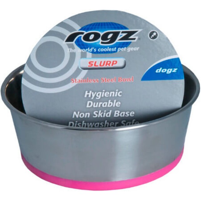 Rogz dogz Μπωλ σκύλου Slurp ροζ ανοξείδωτο μπωλ φαγητού με αντιολισθητική βάση σιλικόνης Rogz dogz Μπωλ σκύλου Slurp ροζ ανοξείδωτο μπωλ φαγητού με αντιολισθητική βάση σιλικόνης