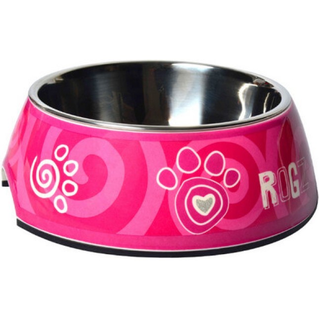 Rogz Μπωλ σκύλου Bubble Pink Paws με ανοξείδωτο αποσπώμενο μπωλάκι για αυστηρές συνθήκες υγιεινής