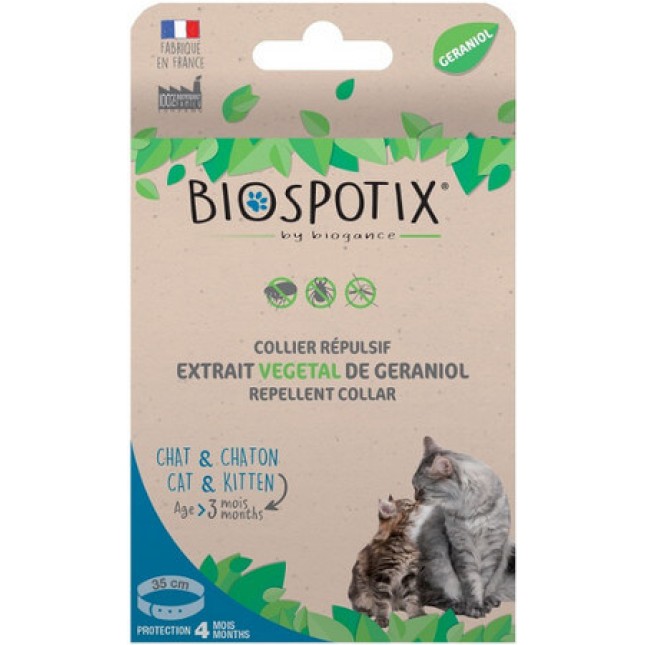 Biogance Biospotix κολάρο γάτας με Γερανιόλη μη τοξικό αντιπαρασιτικό κατά των επιβλαβών εντόμων Biogance Biospotix κολάρο γάτας με Γερανιόλη μη τοξικό αντιπαρασιτικό κατά των επιβλαβών εντόμων