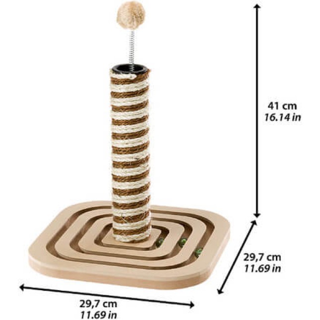 Ferplast ονυχοδρόμιο γάτας στήλη με μπάλα και ξύλινη βάση στην οποία γλιστρούν τρεις μικρές μπάλες
