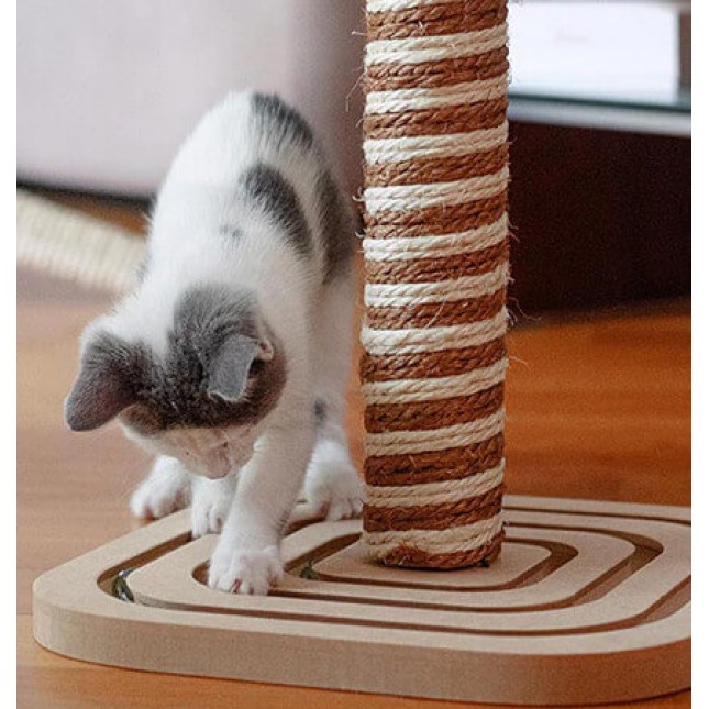 Ferplast ονυχοδρόμιο γάτας στήλη με μπάλα και ξύλινη βάση στην οποία γλιστρούν τρεις μικρές μπάλες