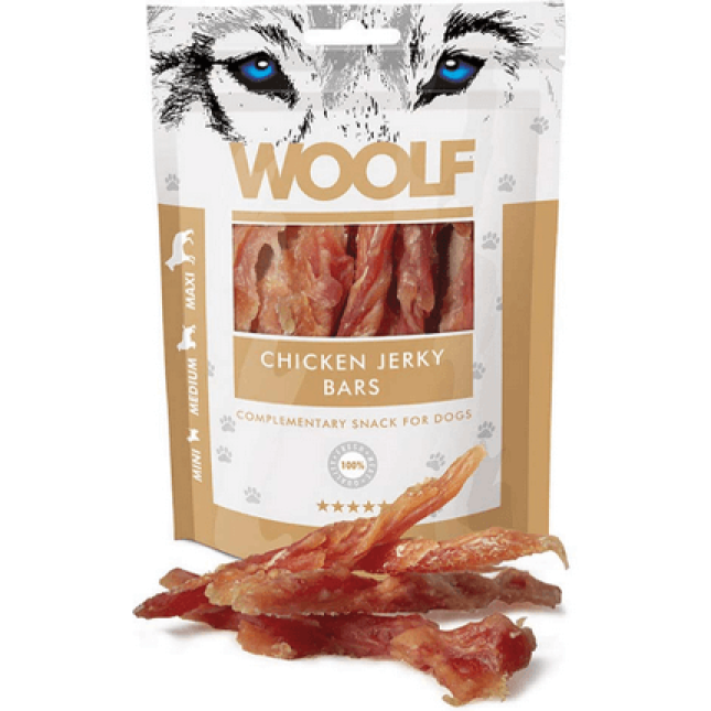 Woolf Chicken jerky bars τρυφερό κοτόπουλο σε λωρίδες 100gr