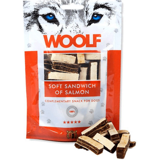Woolf Ντελικάτο σάντουιτς με τρυφερό σολομό 100gr για σκύλους Woolf Ντελικάτο σάντουιτς με τρυφερό σολομό 100gr για σκύλους