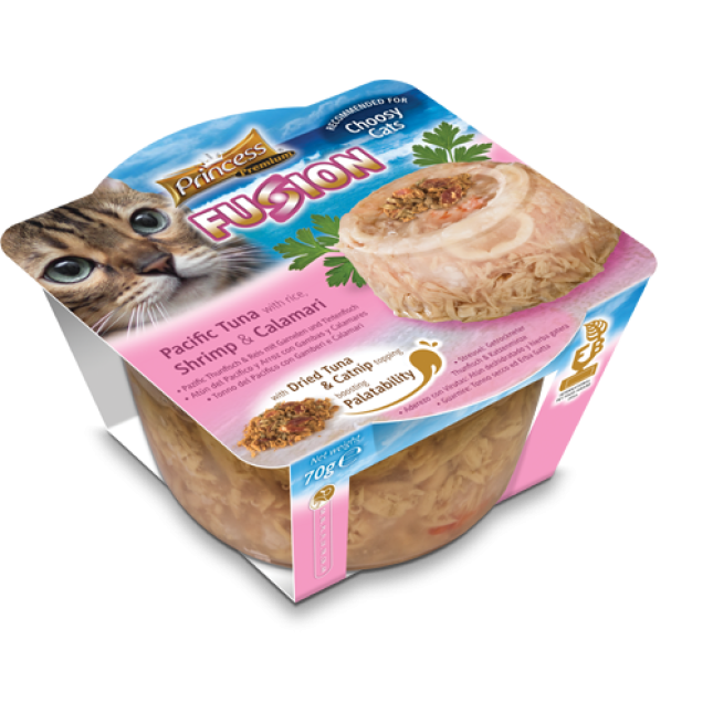Princess Fusion pacific tuna, rice, shrimp, calamari 70gr Princess Fusion pacific tuna, rice, shrimp, calamari 70gr