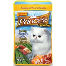 Princess τροφή γάτας φακελάκια (κοτόπουλο/ τόνος/ρύζι) 70g