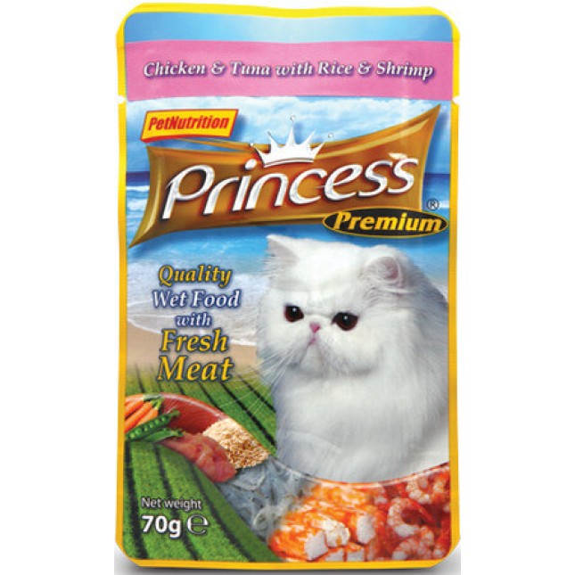 Princess τροφή γάτας  φακελάκια (κοτόπουλο/ τόνος/γαρίδες) 70g