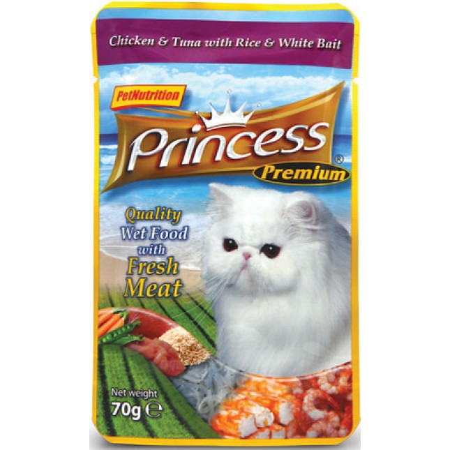 Princess τροφή γάτας φακελάκια(κοτόπουλο/ τόνος/μαρίδα) 70g