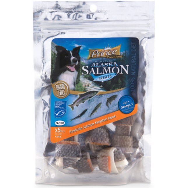 Prince Rawhide σνακ σολομού Knotted Bone 65gr x 5psc Prince Rawhide σνακ σολομού Knotted Bone 65gr x 5psc