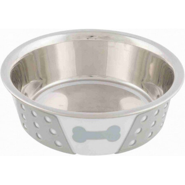 Trixie πιάτο μεταλλικό με σιλικόνη 0.4lt /14cm άσπρο/γκρι Trixie πιάτο μεταλλικό με σιλικόνη 0.4lt /14cm άσπρο/γκρι