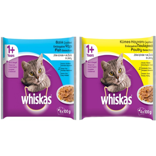 Whiskas f. p m/σακουλάκι σε ζελέ (4x100gr)