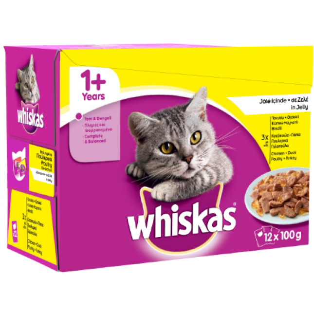 Whiskas f. p m/p 12 φακελάκια σε ζελέ των 100gr