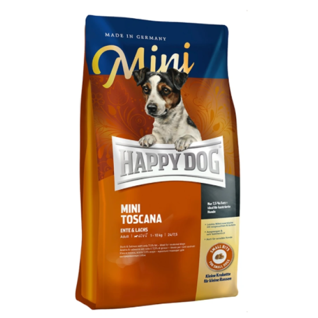 Happy Dog Mini Toscana για ενήλικα μικρόσωμα στειρωμένα σκυλιά έως 10 κιλά με πάπια Happy Dog Mini Toscana για ενήλικα μικρόσωμα στειρωμένα σκυλιά έως 10 κιλά με πάπια