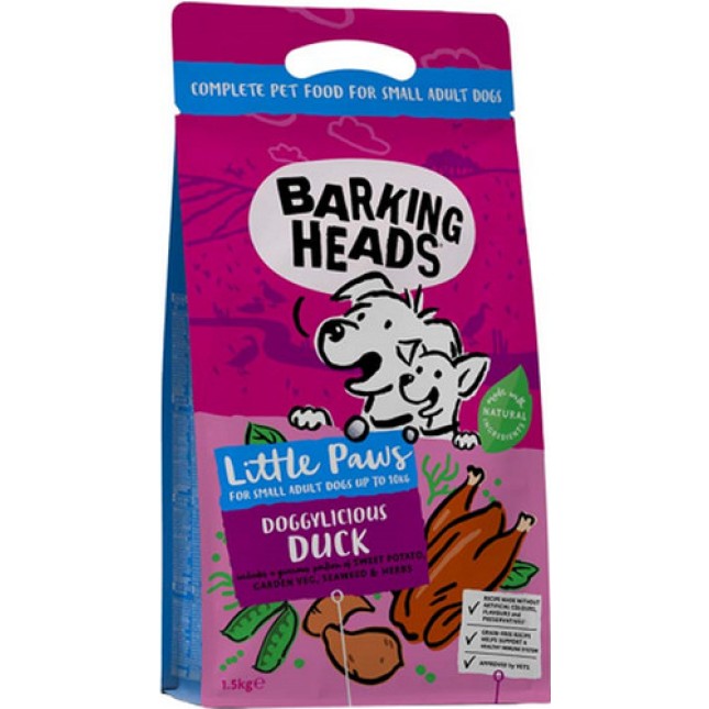 Barking πλήρης τροφή χωρίς σιτηρά, για το ενήλικο σκυλάκι σας με παπια small doggylicious