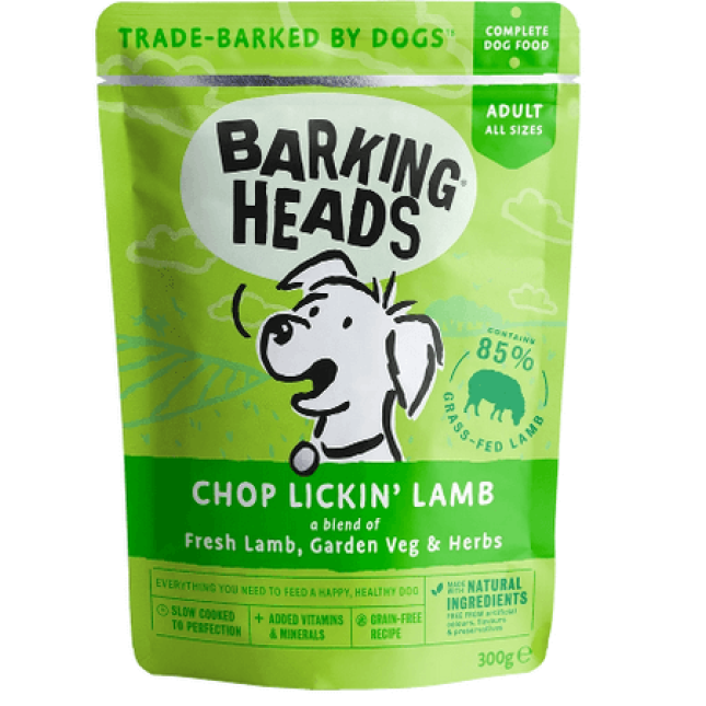 Barking πλήρης τροφή για ενήλικες σκύλους  wet chop lickin αρνί 300gr