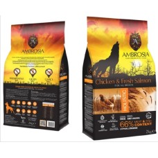 Ambrosia Ολοκληρωμένη ολιστική τροφή για ενήλικους σκύλους με κοτόπουλο & σολομός grain free