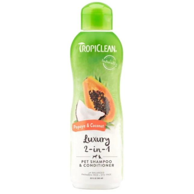 TropiClean σαμπουάν και conditioner με παπάγια & καρύδα μαλακώνει και ξεμπερδεύει το τρίχωμα