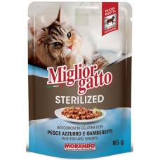 Morando Migliorgatto Τροφή για στειρωμένες γάτες με κομματάκια ψάρι & γαρίδες σε ζελέ  85gr