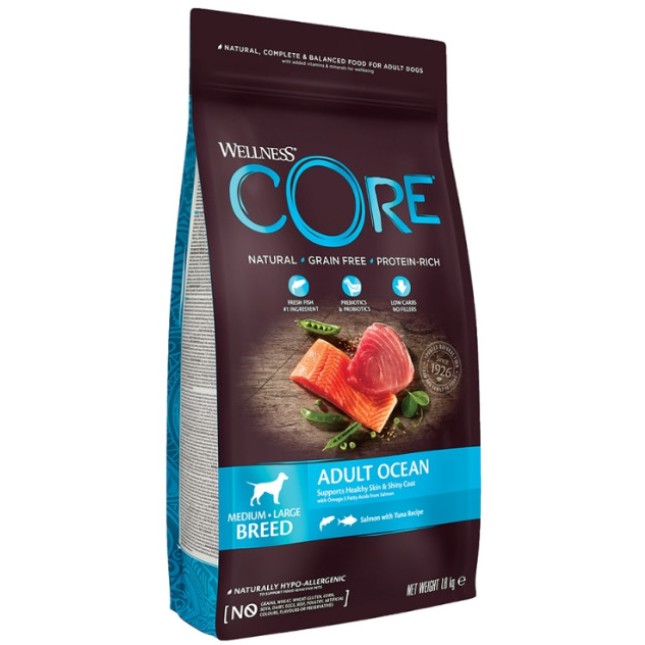 Wellness Core τροφή για ενήλικους σκύλους ανεξαρτήτου μεγέθους και φυλής με σολομό και τόνο Wellness Core τροφή για ενήλικους σκύλους ανεξαρτήτου μεγέθους και φυλής με σολομό και τόνο