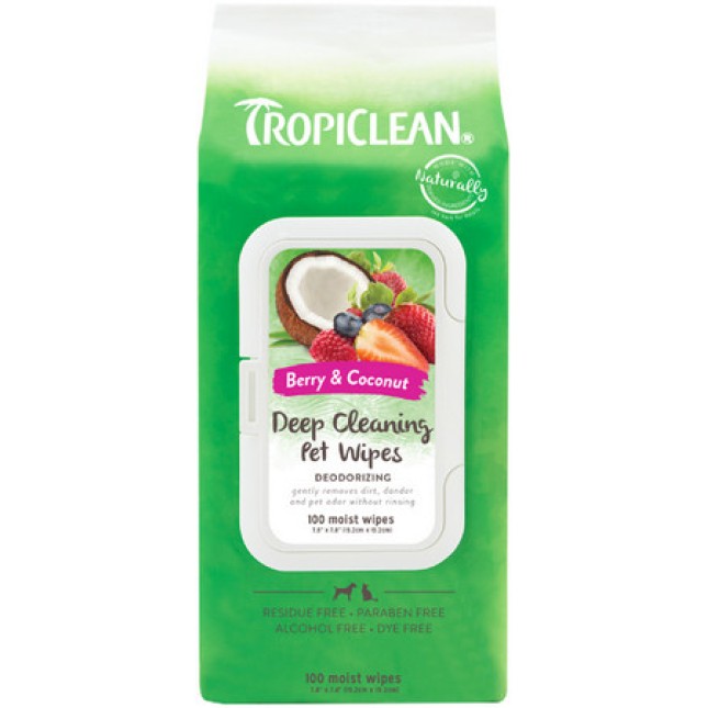 TropiClean Υγρά µαντηλάκια για βαθύ καθαρισµό 100τεμ TropiClean Υγρά µαντηλάκια για βαθύ καθαρισµό 100τεμ