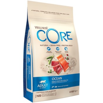 Wellness Core για ενήλικες γάτες με σολομό και τόνο για υγιές δέρμα και λαμπερό τρίχωμα με ωμέγα-3 Wellness Core για ενήλικες γάτες με σολομό και τόνο για υγιές δέρμα και λαμπερό τρίχωμα με ωμέγα-3