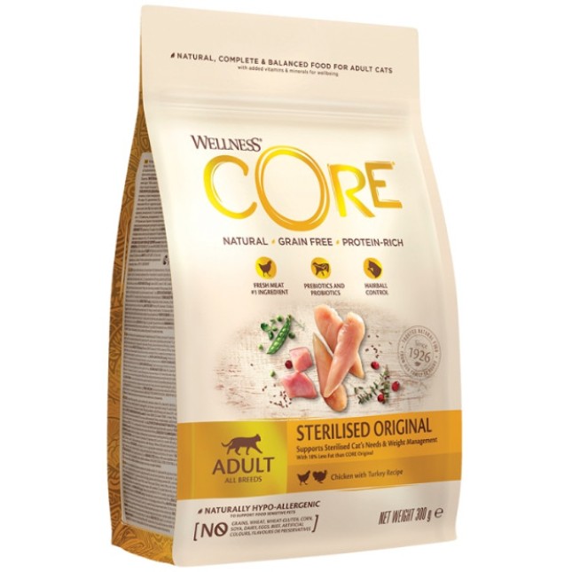 Wellness Core για στειρωμένες γάτες με κοτόπουλο και γαλοπούλα 0.3kg Wellness Core για στειρωμένες γάτες με κοτόπουλο και γαλοπούλα 0.3kg
