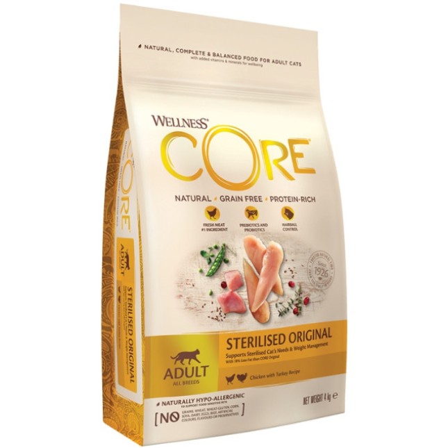 Wellness Core για στειρωμένες γάτες με κοτόπουλο και γαλοπούλα 4kg Wellness Core για στειρωμένες γάτες με κοτόπουλο και γαλοπούλα 4kg