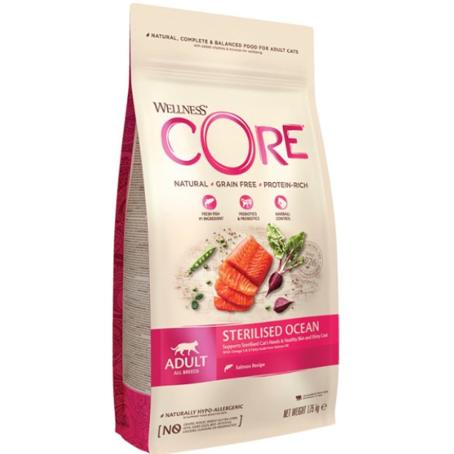 Wellness Core για στειρωμένες γάτες με σολομό για υγιές δέρμα και λαμπερό τρίχωμα με ωμέγα-3 Wellness Core για στειρωμένες γάτες με σολομό για υγιές δέρμα και λαμπερό τρίχωμα με ωμέγα-3