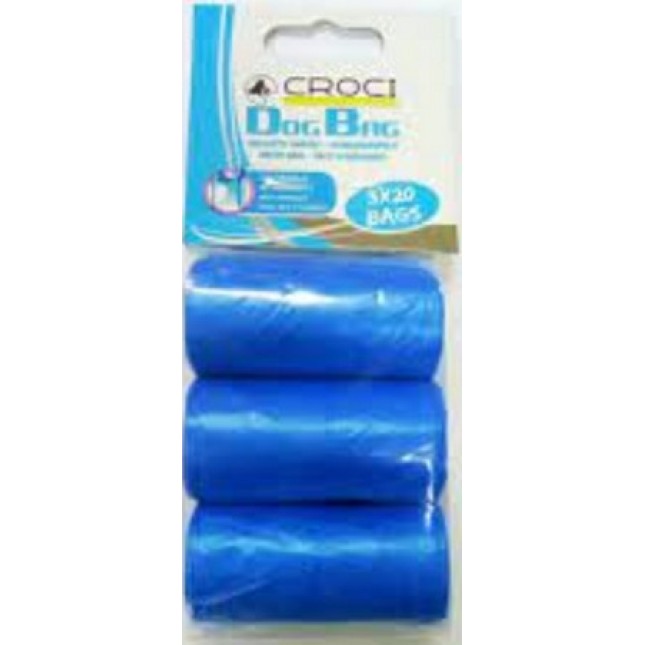 Croci σακούλες περιττωμάτων με χερούλια 3x20 γαλάζιο