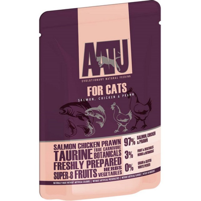 AATU pouch Τροφή χωρίς σιτηρά με σολομός, κοτόπουλο & γαρίδες για όλες τις γάτες AATU pouch Τροφή χωρίς σιτηρά με σολομός, κοτόπουλο & γαρίδες για όλες τις γάτες