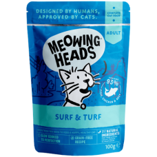 Meowing Heads τροφή για ενήλικες γάτες, ψάρι, κοτόπουλο & βοδινό 100gr