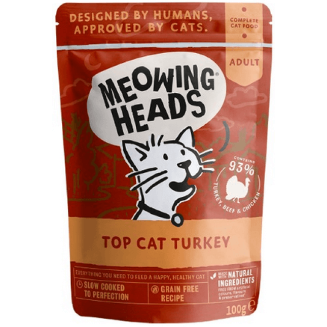 Meowing Heads τροφή για ενήλικες γάτες, γαλοπούλα 100gr