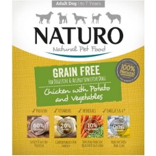 Naturo 100% φυσική τροφή για ενήλικες σκύλους με κοτόπουλο, πατάτα και λαχανικά grain free 400gr