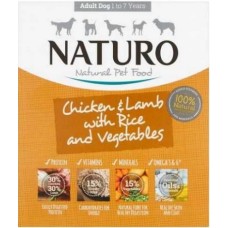 Naturo 100% φυσική τροφή για ενήλικες σκύλους κοτόπουλο αρνί ρύζι και λαχανικά 400gr