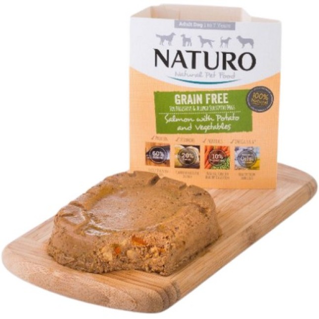 Naturo 100% φυσική τροφή για ενήλικες σκύλους Grain Free με σολομό, πατάτα και λαχανικά 400gr