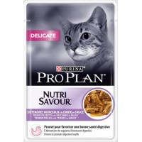 Purina Pro Plan Delicate πλήρης τροφή για ενήλικες γάτες με κομματάκια Γαλοπούλας σε σάλτσα 85gr