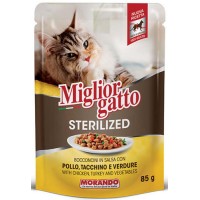 Morando Migliorgatto Τροφή για στειρωμένες γάτες με κομ. κοτόπουλο, γαλοπούλα, λαχανικά σε σάλτσα