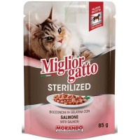 Morando Migliorgatto Τροφή για στειρωμένες γάτες με κομματάκια σολομού σε ζελέ 85gr