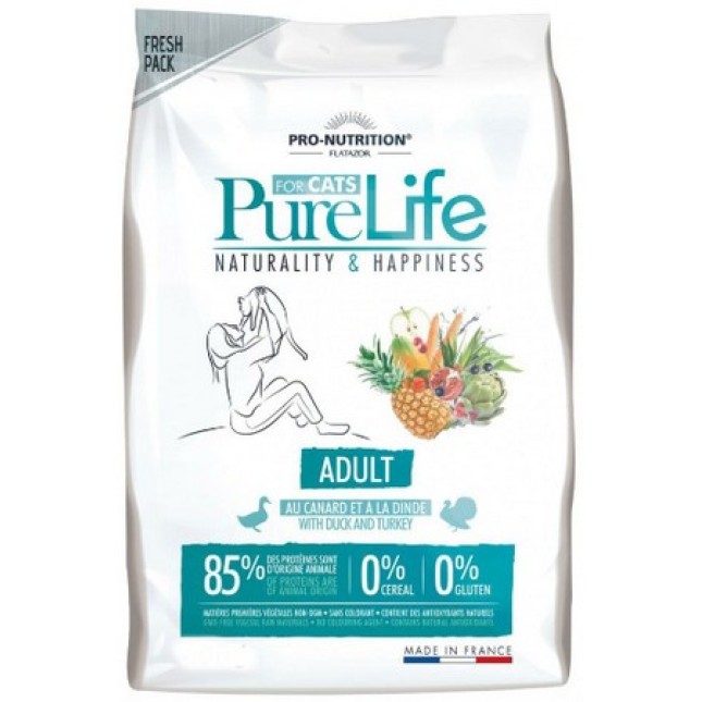 Pro-nutrition flatazor pure life cat πλήρης τροφή για ενήλικες γάτες με πάπια και γαλοπούλα