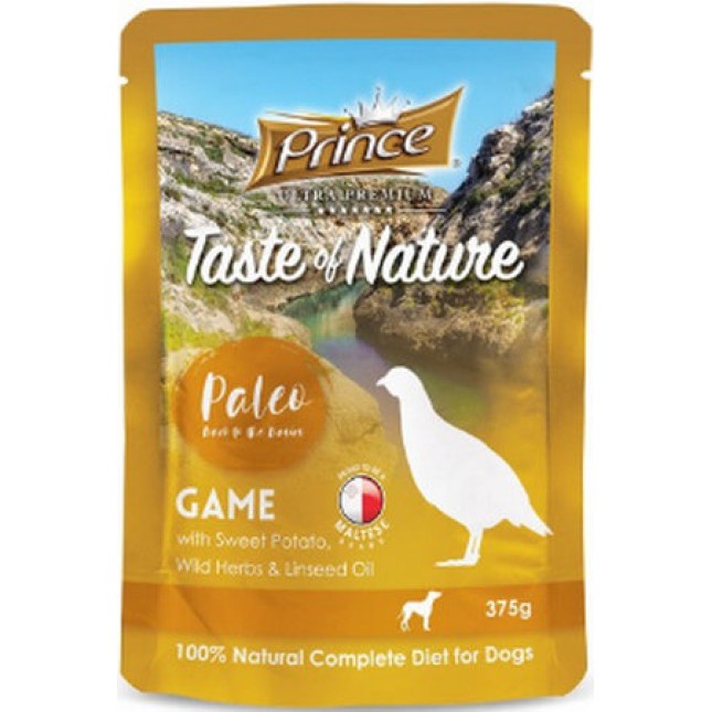 Prince Paleo τροφή σκύλου φακελάκι κυνήγι/γλυκοπατάτα  375g