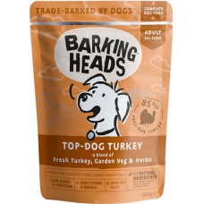 Barking πλήρης τροφή για ενήλικες σκύλους wet pouch top dog γαλοπούλα 300gr