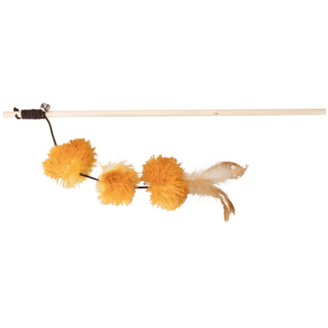 Trixie ραβδί με μπάλες pompom με φτερά και κουδουνάκι 40cm