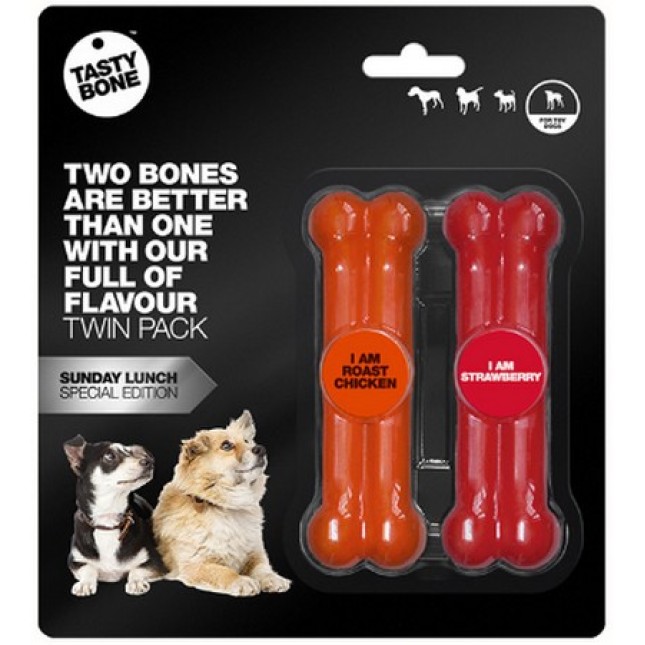 Tastybone toy Κόκαλα με γεύσεις κοτόπουλου & φράουλας για υγιή ούλα και γερά δόντια