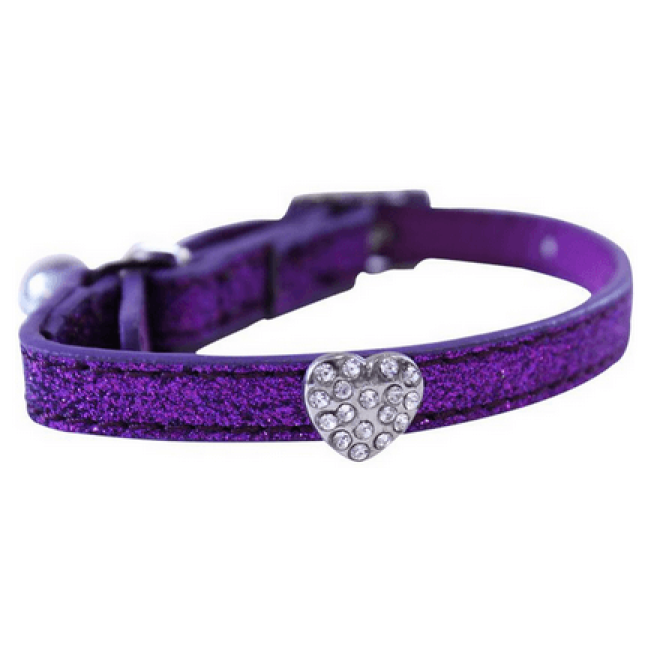 Happypet glitter heart faux leath.κολλάρο γάτας καρδιά μωβ